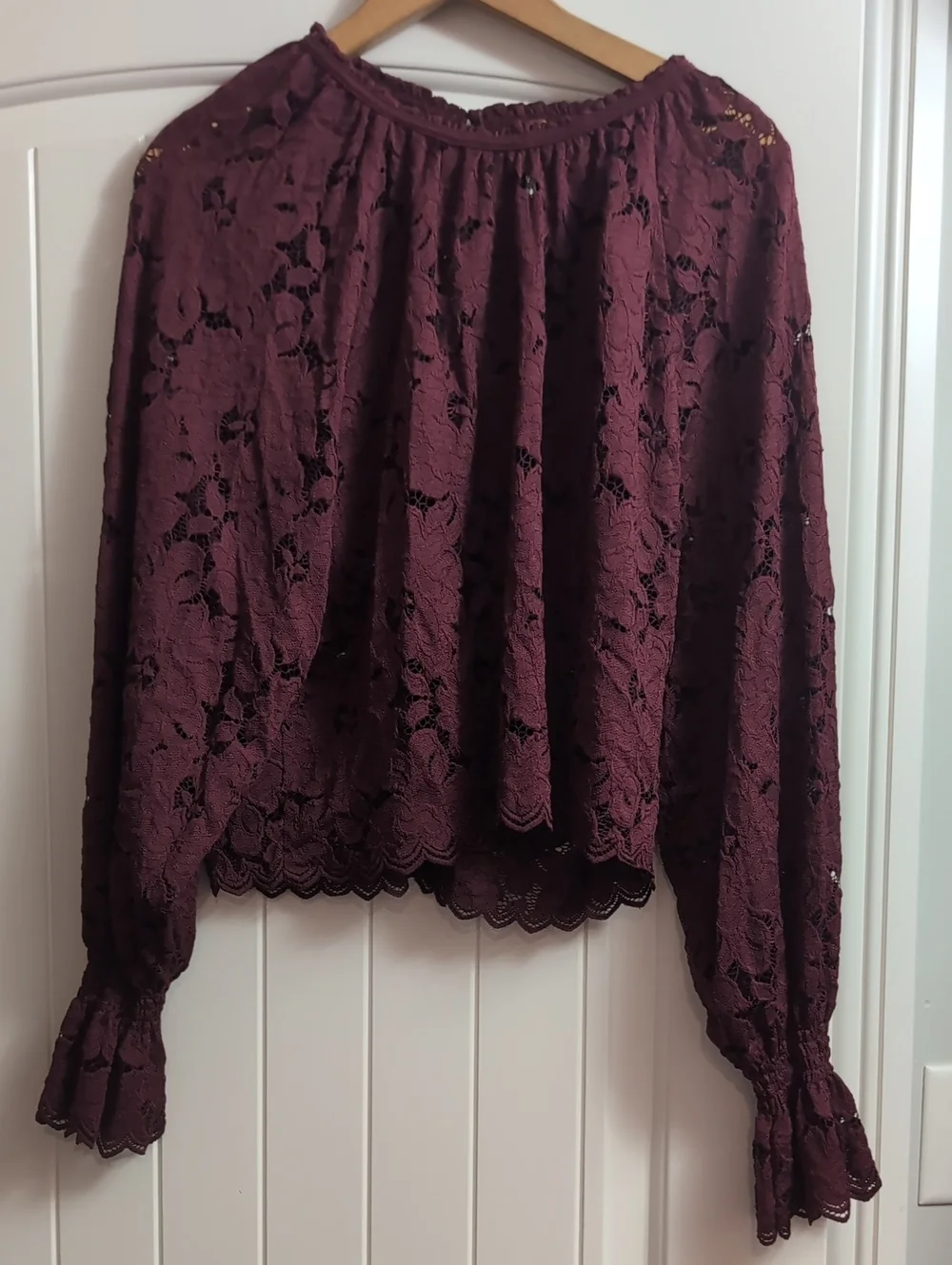Free People Burgundy Lace Long-Sleeve Blouse